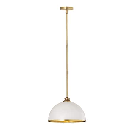 Z-Lite Landry 1 Light Pendant, Matte White & Rubbed Brass 1004P14-MW-RB